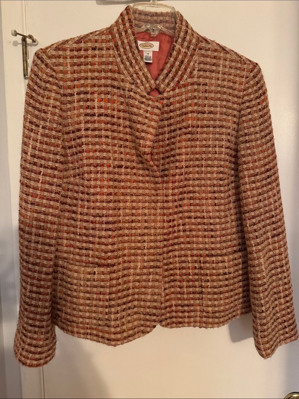 Talbots Rust and Cream Tweed Collarless Blazer Sz 14